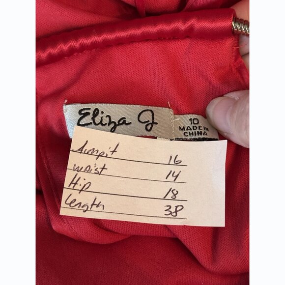 Eliza J Red Halter Dress 10 Satin Sheath Gold Chain Neck Evening Holiday Party - Picture 2 of 12